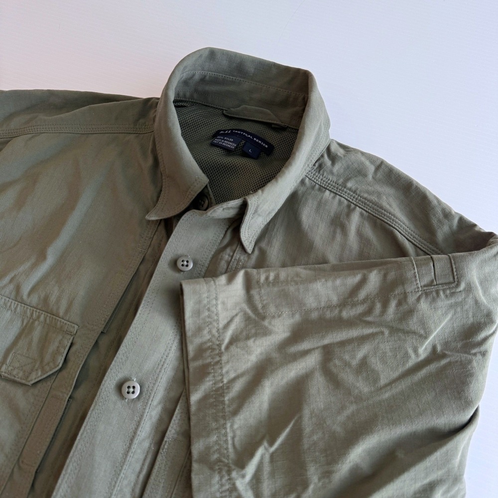 5.11 Tactical Ripstop Shirt Mens Large Olive Short Sleeve Utility Hiking Vented - Picture 2 of 7